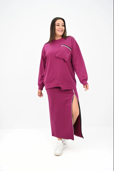 Kadın Büyük Beden Fermuar Detaylı Etek Takım 8159-25 - 9