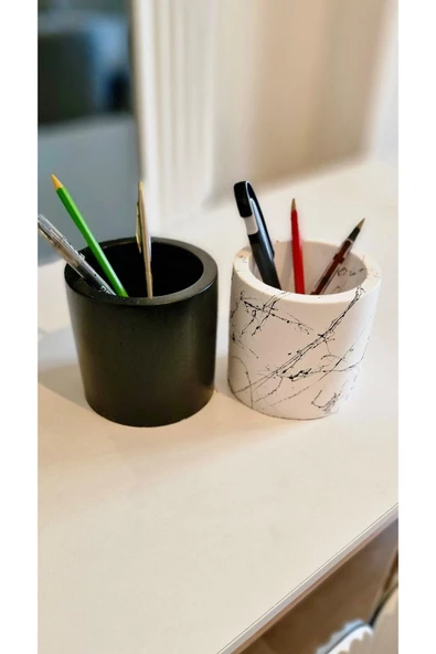 2 Ürün Bir Arada Mermer Desenli Ve Siyah Dekoratif Masa Üstü ve Banyo Organizerliği - 2