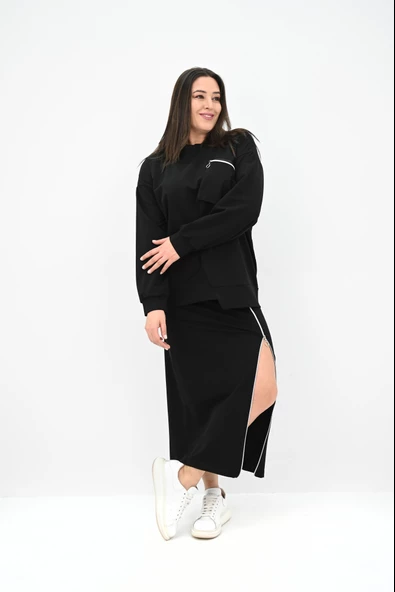 Kadın Büyük Beden Fermuar Detaylı Etek Takım 8159-25 - 3