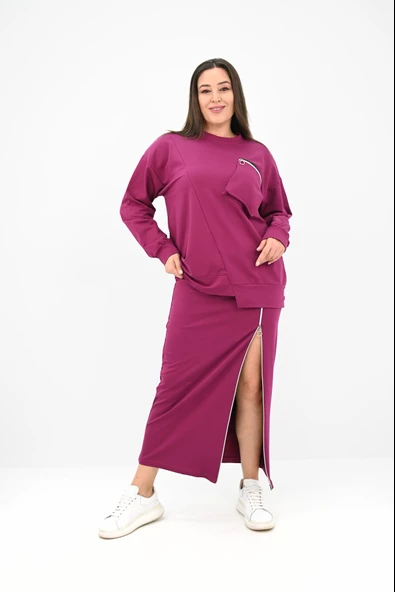 Kadın Büyük Beden Fermuar Detaylı Etek Takım 8159-25 - 8