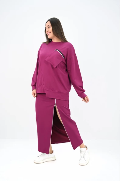 Kadın Büyük Beden Fermuar Detaylı Etek Takım 8159-25 - 11