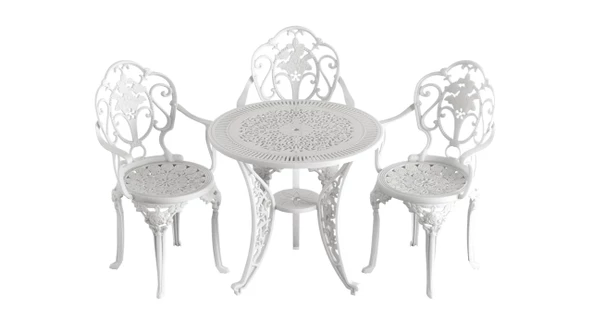 Ferforje görünümlü Plastik Yuvarlak Isparta Masa Sandalye Takımı 1 Masa 3 Sandalye Balkon, Bahçe Mobilyası - 4