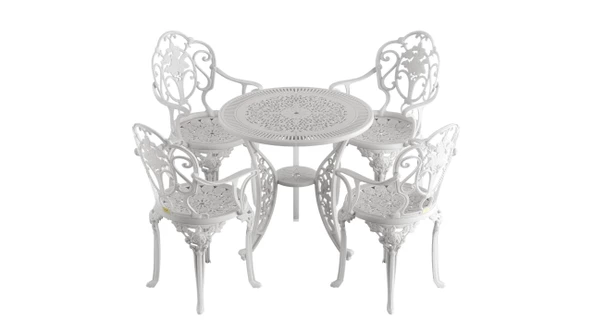 Ferforje görünümlü Plastik Yuvarlak Isparta Masa Sandalye Takımı 1 Masa 4 Sandalye Balkon, Bahçe Mobilyası - 4