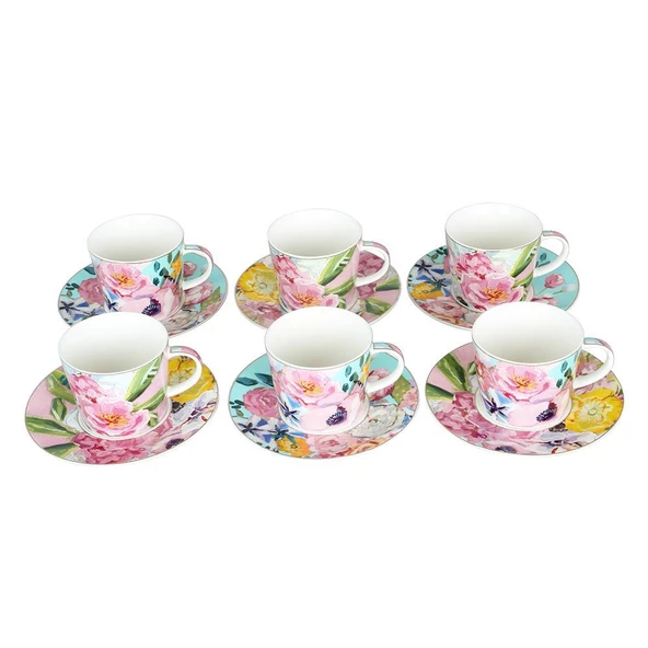 Luckyart Peony Desenli 6 lı Bone China Porselen Çay Fincanı seti 220 ml LYBA037 - 2