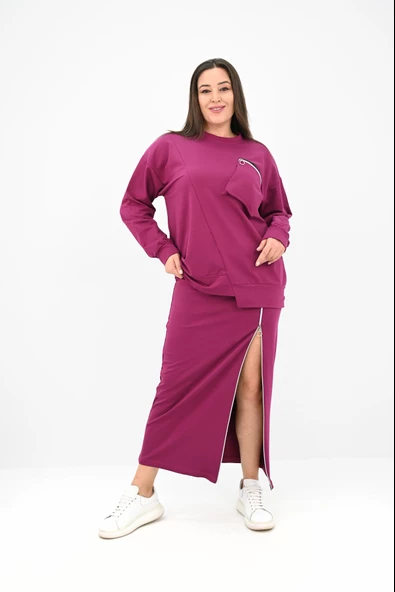 Kadın Büyük Beden Fermuar Detaylı Etek Takım 8159-25 - 8