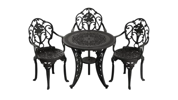 Ferforje görünümlü Plastik Yuvarlak Isparta Masa Sandalye Takımı 1 Masa 3 Sandalye Balkon, Bahçe Mobilyası - 10