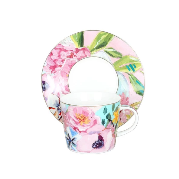 Luckyart Peony Desenli 6 lı Bone China Porselen Çay Fincanı seti 220 ml LYBA037 - 3