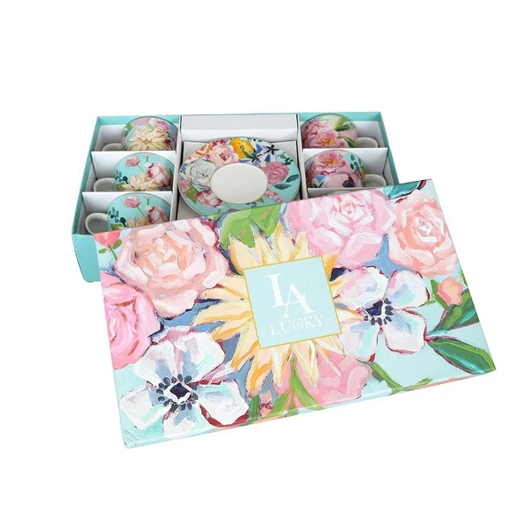 Luckyart Peony Desenli 6 lı Bone China Porselen Çay Fincanı seti 220 ml LYBA037 - 5
