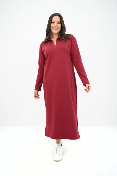 Kadın Büyük Beden Uzun Kollu Yaka Detaylı Elbise 5283-25 - 8