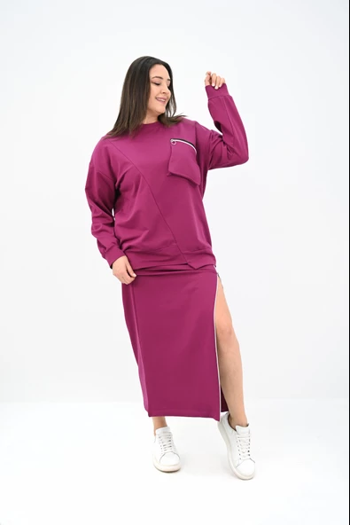 Kadın Büyük Beden Fermuar Detaylı Etek Takım 8159-25 - 10