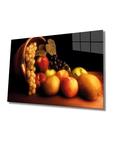 Sepette Meyveler Dekoratif ve Modern Cam Tablo Furits in Basket