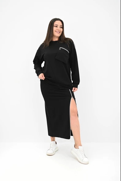 Kadın Büyük Beden Fermuar Detaylı Etek Takım 8159-25 - 4