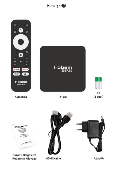Fobem Duo Plus 4K Android TV Box Medya Oynatıcı - Ses Komutlu Wi-Fi 2 Gb Ram 16 GB Hafıza - 8