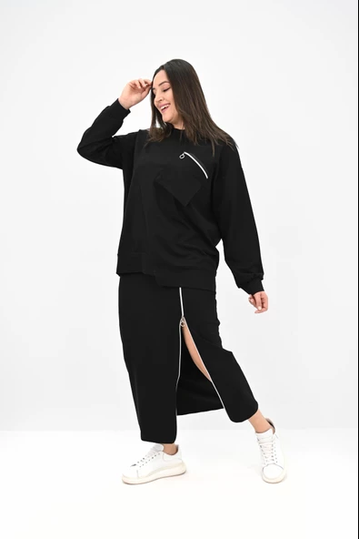 Kadın Büyük Beden Fermuar Detaylı Etek Takım 8159-25 - 5