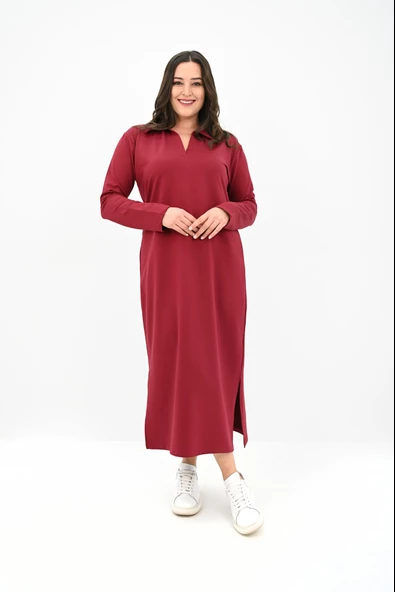 Kadın Büyük Beden Uzun Kollu Yaka Detaylı Elbise 5283-25 - 9