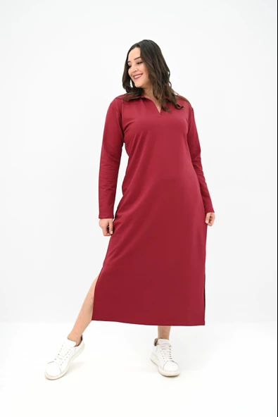 Kadın Büyük Beden Uzun Kollu Yaka Detaylı Elbise 5283-25 - 10