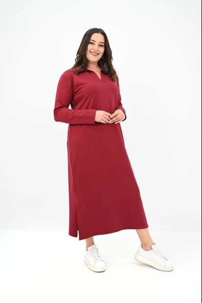 Kadın Büyük Beden Uzun Kollu Yaka Detaylı Elbise 5283-25 - 11