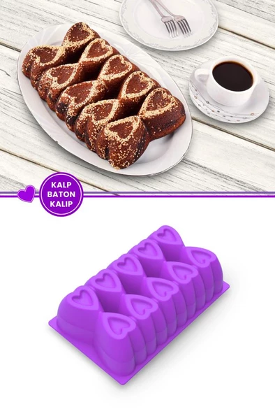 Kalp Desenli Risotto Silikon Baton Kek Kalıbı 26x16 cm - 9