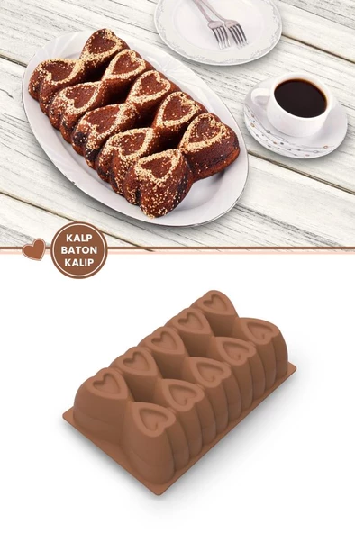 Kalp Desenli Risotto Silikon Baton Kek Kalıbı 26x16 cm - 5