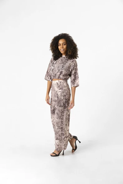 Kadın Desenli Pantolon Crop İkili Takım - 6