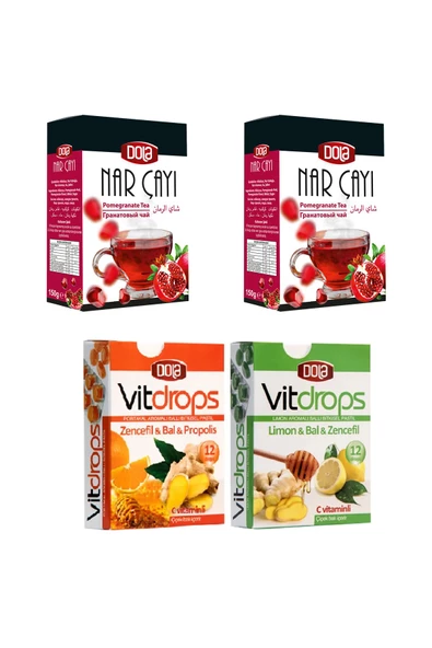 Vitdrops Boğaz Pastili & Nar Çay Paketi 4'lü Set