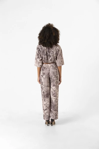 Kadın Desenli Pantolon Crop İkili Takım - 8