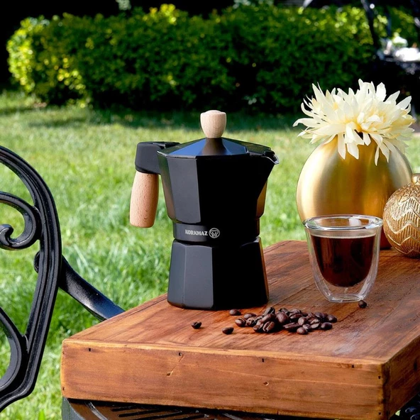 Korkmaz Etna Dayanıklı  3 Fincan Moka Pot 150 ml Siyah Renk A5572 - Resim 3