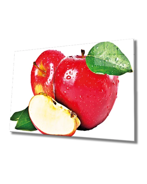 Elma Dekoratif ve Modern Cam Tablo Apple