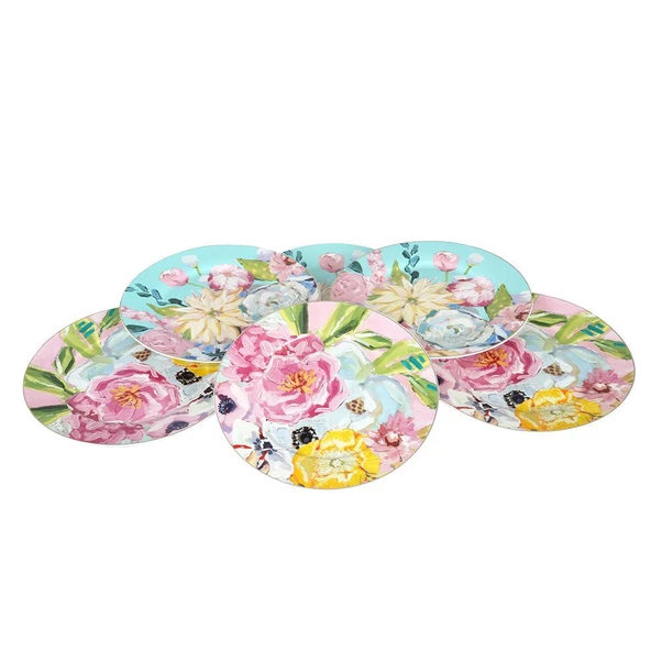Luckyart Peony Desenli 6 lı Bone China Porselen Pasta tabağı seti 20 cm LYBA040 - 2