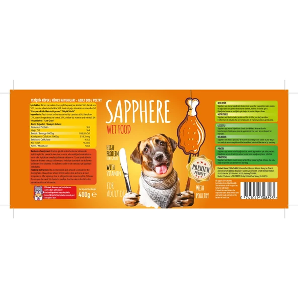 Sapphere Kümes Hayvanlı Yetişkin Köpek Maması Konserve 400 Gr 24 Adet - 6