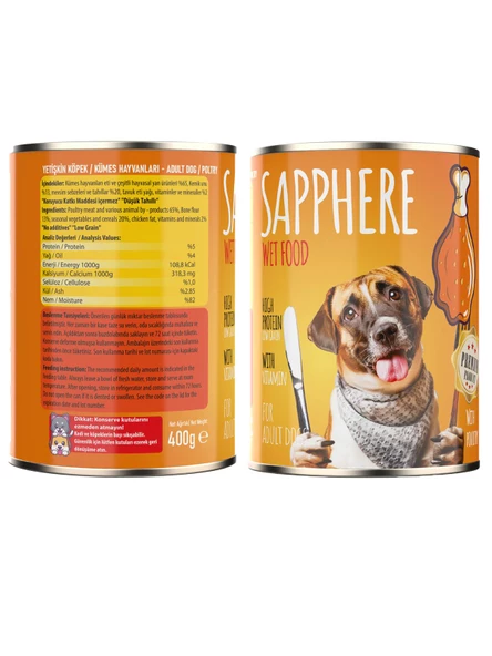Sapphere Kümes Hayvanlı Yetişkin Köpek Maması Konserve 400 Gr 24 Adet - 2