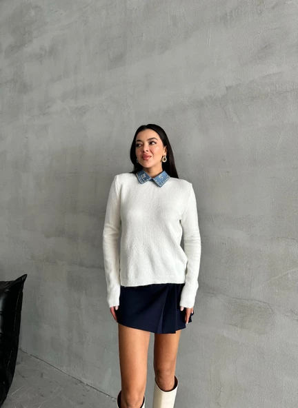 Kemik Lady Polo Yaka Aksesuarlı Kazak - 4