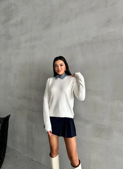Kemik Lady Polo Yaka Aksesuarlı Kazak - 6