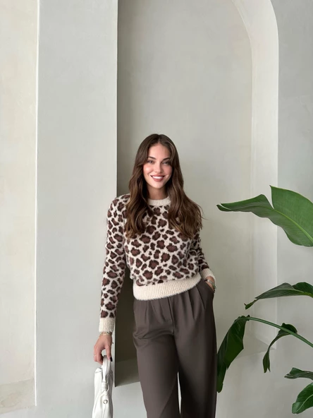 Taş-Kahve Melody Leopar Desenli Kazak - 6