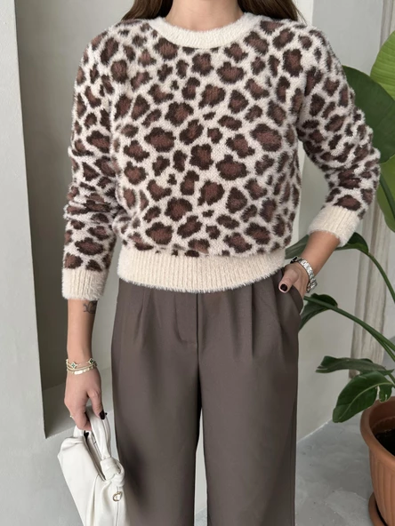Taş-Kahve Melody Leopar Desenli Kazak - 2