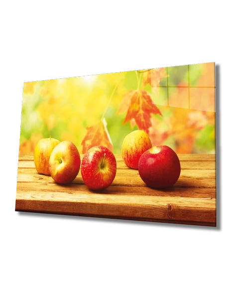 Kırmız Elmalar Dekoratif ve Modern Cam Tablo Red Apples
