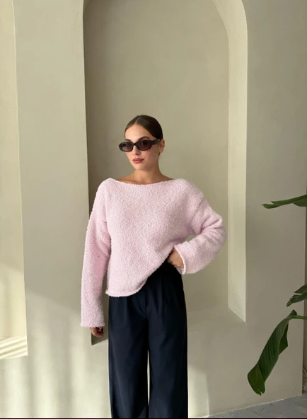 Pembe Rachel Havlu Yumoş Kazak - 4