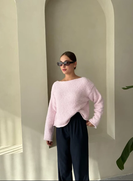Pembe Rachel Havlu Yumoş Kazak - 2