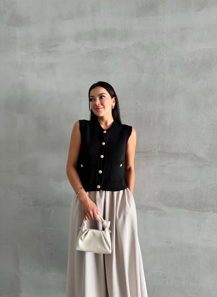 Siyah Sophia Cepli Düğmeli Triko Süveter - 5