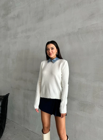 Kemik Lady Polo Yaka Aksesuarlı Kazak - 3