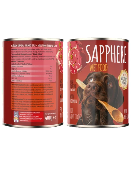 Sapphere Kırmızı Etli Yetişkin Köpek Maması Konserve 400 Gr 12 Adet - 2