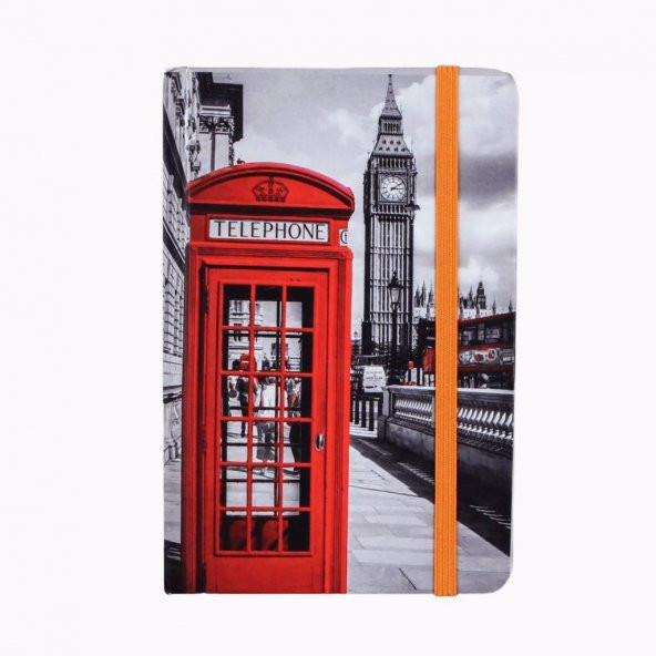 Telefon Kulübesi Küçük Boy Sert Kapak Lastikli Çizgisiz Defter