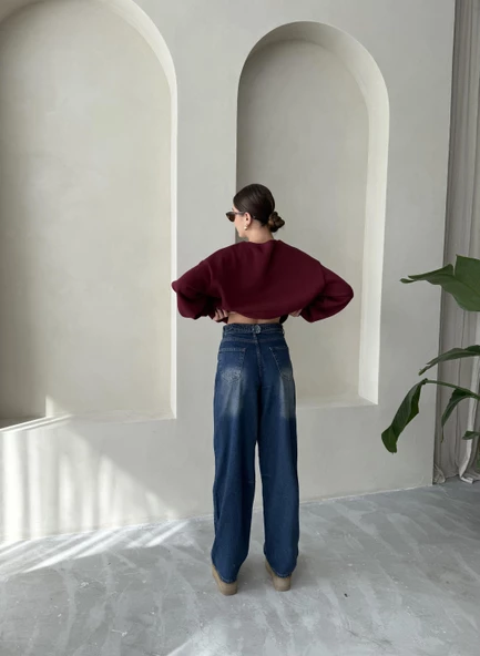 Lacivert Arkası Kemer Tokalı Boyfriend Jean Pantolon - 5