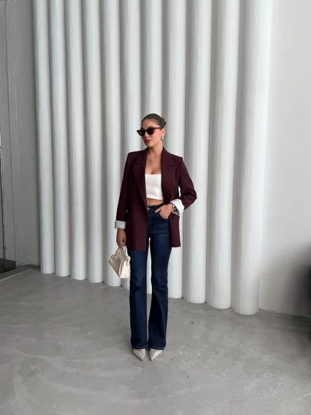 Mürdüm Kolu Katlamalı Blazer Ceket - 5