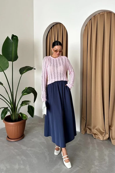 Lacivert Lola Fermuarlı Uzun Etek - 5