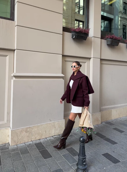 Bordo Madrid Şallı Ceket - 7
