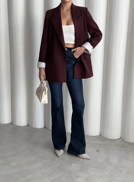 Mürdüm Kolu Katlamalı Blazer Ceket - 4