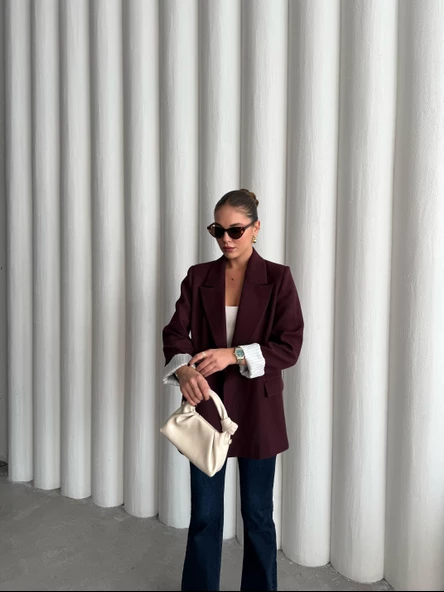 Mürdüm Kolu Katlamalı Blazer Ceket - 9