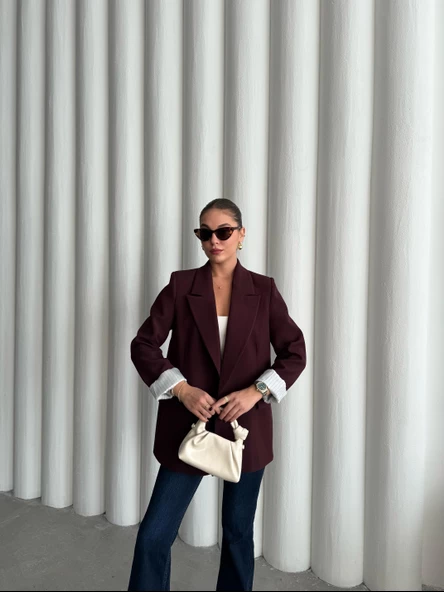 Mürdüm Kolu Katlamalı Blazer Ceket - 10