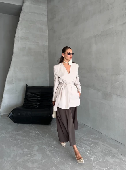 Taş Elegant Kuşaklı Ceket - 6